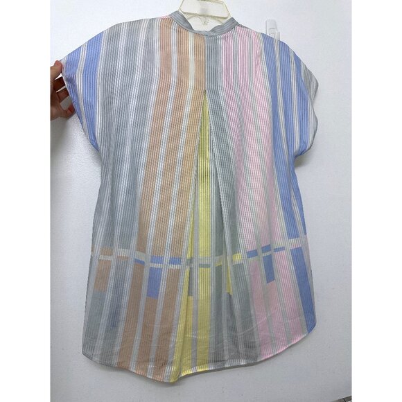 Akris Pastel Stripe Bars Print Zip Top Blouse Cotton Variazioni Colorblock 4 - Picture 10 of 12